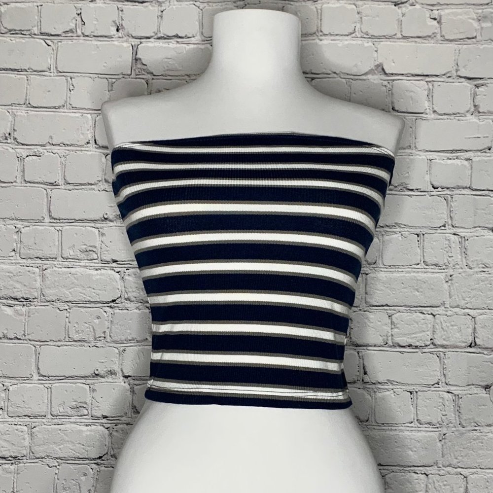 Navy Blue Striped Ribbed Tube/Cropped Top - NWT